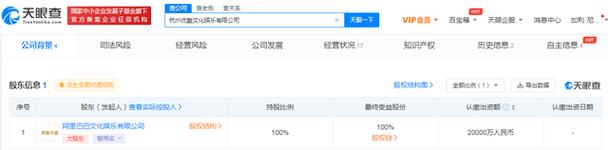 阿里文娱成立优酷文娱,注册资本2亿